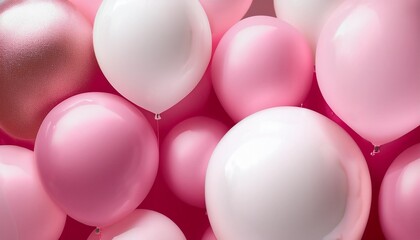 Poster - luxurious party balloons in pink and white for wallpaper or background 001