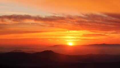 Wall Mural - panoramic landscape of bright red orange sunrise sunset