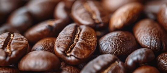 Fototapete - Close up of coffee beans against a plain backdrop. with copy space image. Place for adding text or design
