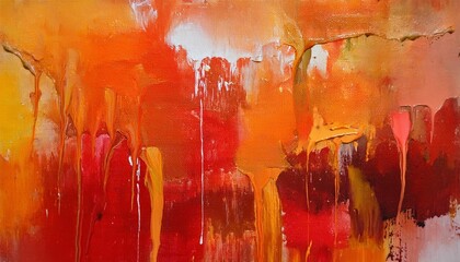 Wall Mural - watercolor drips abstract painting oil on canvas colorful background texture orange and red color close up fragment