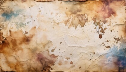 Canvas Print - grunge vintage texture with paint splotches and stains on old creased worn paper