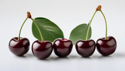 Poster - fresh black sweet cherry fruit on white background