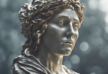 Face statue of Phoebe titan goddess of Greek mythology on transparent background