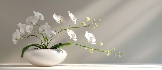 Poster - Orchids in a vase against a white background. with copy space image. Place for adding text or design