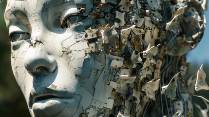 Aufkleber - Complex AI components assembling into a face, detailed and vivid, with a pure, clean background