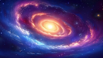 Wall Mural - Pixelated Spiral Galaxy - A pixel art background depicting a spiral galaxy with swirling arms of stars. Game design poster. Graphic art 8 bit illustration