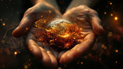 Poster - Cosmic elements in hands against a black background
