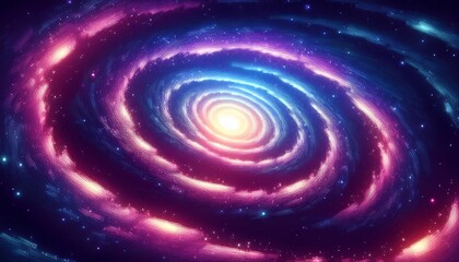 Wall Mural - Pixelated Spiral Galaxy - A pixel art background depicting a spiral galaxy with swirling arms of stars. Game design poster. Graphic art 8 bit illustration banner