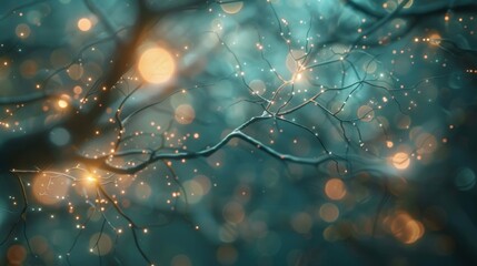 Poster - Detailed brain neurons, glowing with electric pulses