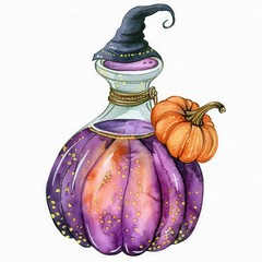 Wall Mural - A witch's potion bottle, Halloween element, watercolor style, isolated on white background