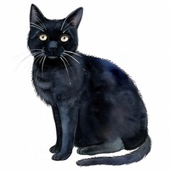 Wall Mural - A black cat, Halloween element, watercolor style, isolated on white background