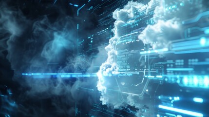 Leinwandbilder - Digital cloud computing interface with holographic elements