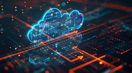 Aufkleber - Digital cloud with binary code and growth arrow