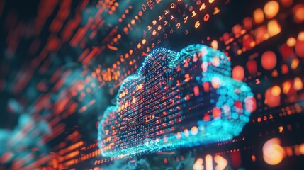 Poster - Digital cloud with binary code and growth arrow