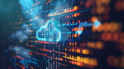 Poster - Digital cloud with binary code and growth arrow