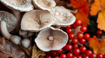 Wall Mural - mushrooms themed background