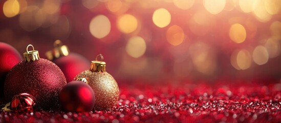 Poster - Golden and red background for a Christmas greeting card. with copy space image. Place for adding text or design
