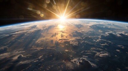 Poster - Early morning sunlight spreading over Earth's surface from space