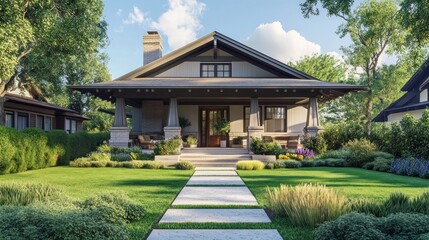 Wall Mural - A charming house with a beautifully landscaped yard