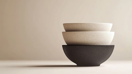 Wall Mural - Three bowls stacked on top of each other, one black and two white