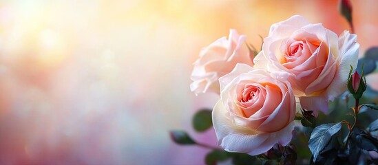 Poster - Lovely roses on a colorful background. with copy space image. Place for adding text or design