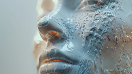 Leinwandbilder - High-tech AI elements assembling into a facial image, showcasing intricate details and a minimalist background