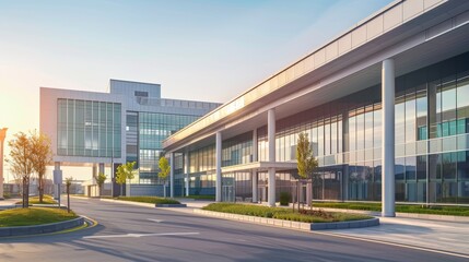 Poster - Hospital exterior with modern architecture and clear sky