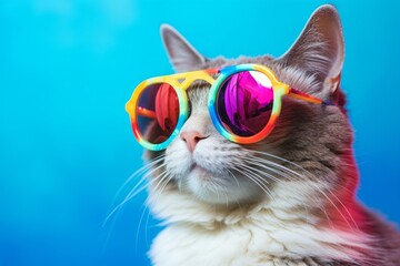 Cool Cat Wearing Rainbow Sunglasses