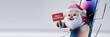 © Grafigator - cute Santa Claus coming out from smart phone screen holding merry christmas sign board