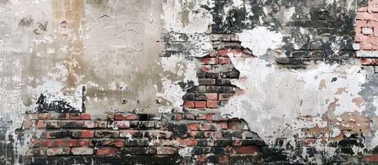 Wall Mural - vintage old whitewashed graffiti urban brick wall textured background white painted brick horizontal