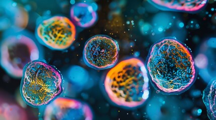 Aufkleber - Multicolored stem cells under a microscope