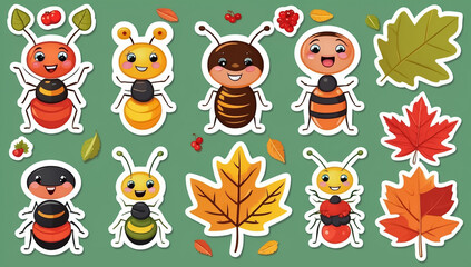 Wall Mural - sticker set, different cute funny cartoon ant