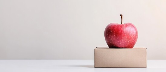 Poster - a lovely pink apple in a box on a white background. with copy space image. Place for adding text or design