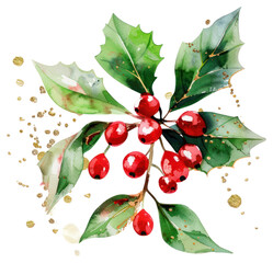 Poster - PNG Festive holly berries watercolor illustration