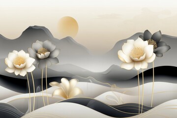 Wall Mural - An arrangement of white flowers is adorned with gold accents