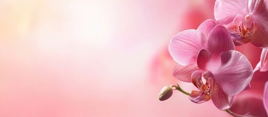 Leinwandbilder - Phalaenopsis orchid blossoms on a pink background. with copy space image. Place for adding text or design