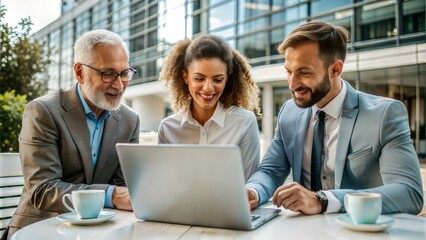 Wall Mural -  business man woman and employee by laptop