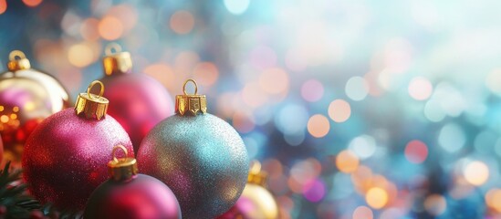 Poster - Colorful Christmas ornaments for a festive background Image. with copy space image. Place for adding text or design