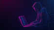 © Furkan - Hacker with laptop. Low poly wireframe on technology background. Preventing malware. Copy paste area for text and brand.