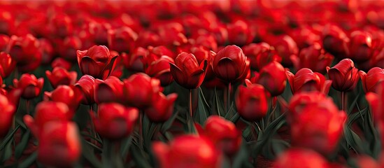 Sticker - A ground filled with blooming red Pamplona Tulips. with copy space image. Place for adding text or design