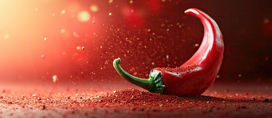 Fototapete - Fresh raw ripe red pepper with powdered spice. with copy space image. Place for adding text or design