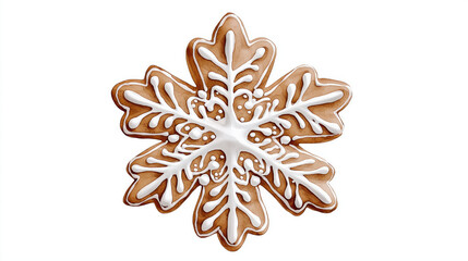 Delicious gingerbread cookie shaped like a snowflake, decorated with white icing. Perfect for holiday treats and festive celebrations.