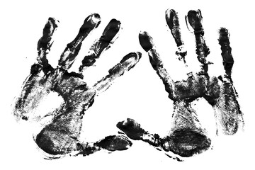 Black hand print isolated on transparent background.