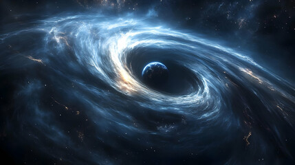 Wall Mural - A swirling nebula with a planet in the center.