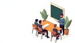 © patcharida - Isometric school classroom with students and teachers, educational environment, 3D illustration