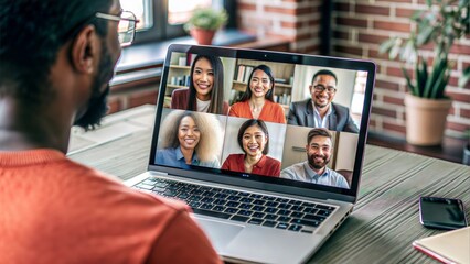 Sticker -  close up of employee talk on video call on laptop