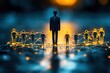 © Worrapol - The Guiding Light of Leadership: A lone figure stands tall, illuminated against a backdrop of interconnected individuals, symbolizing the power and responsibility of leadership in a digitally connecte