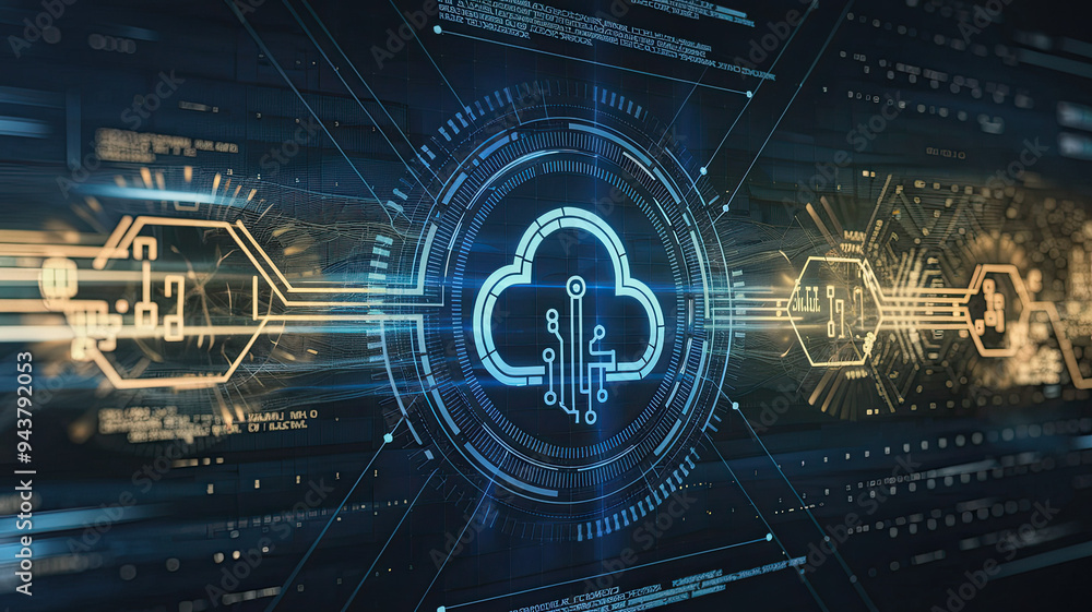 Futuristic digital information technology web with a cloud icon ...