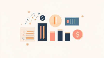 This infographic presents various financial statistics, including graphs, bars, and currency icons in a modern design