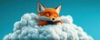 © Sorat - A whimsical, animated fox rests peacefully atop soft clouds against a serene blue background, evoking a sense of tranquility.